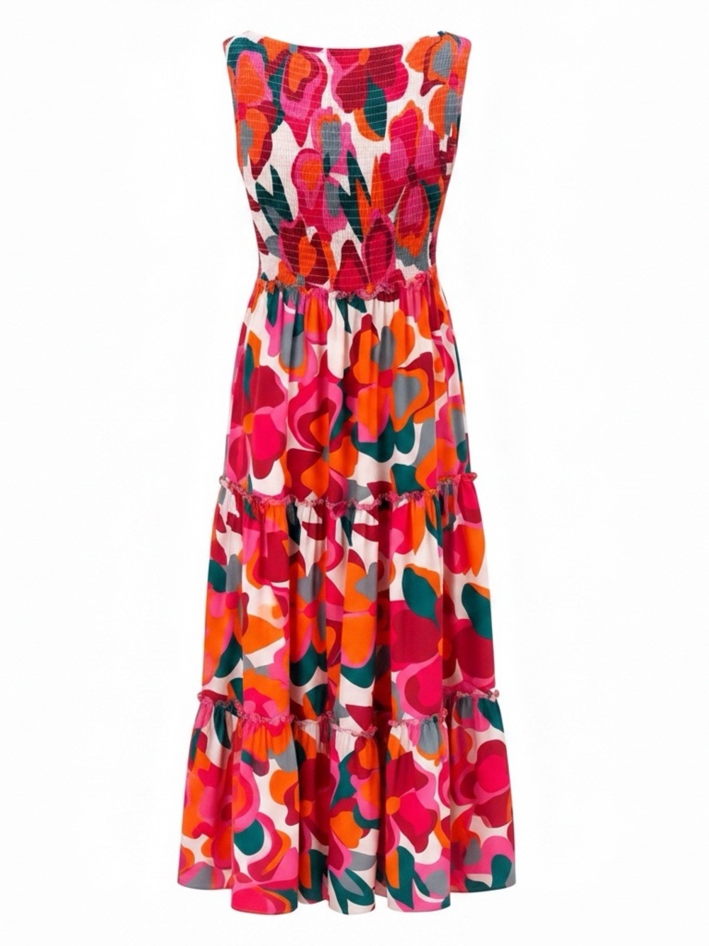 Abel the Label Strapless Smocked Tiered Maxi Dress | Abstract Print | M
